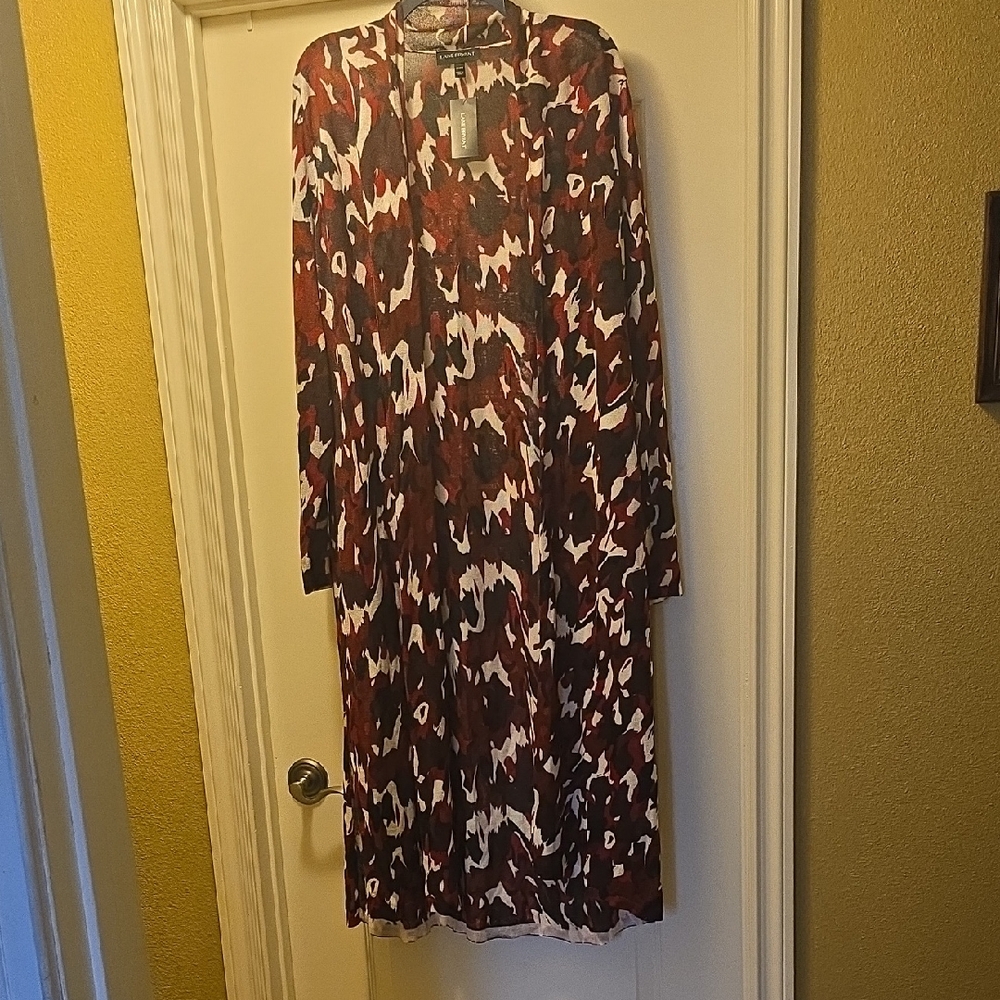 Lane Bryant Burgundy & White Long-Sleeve Printed Maxi Dress